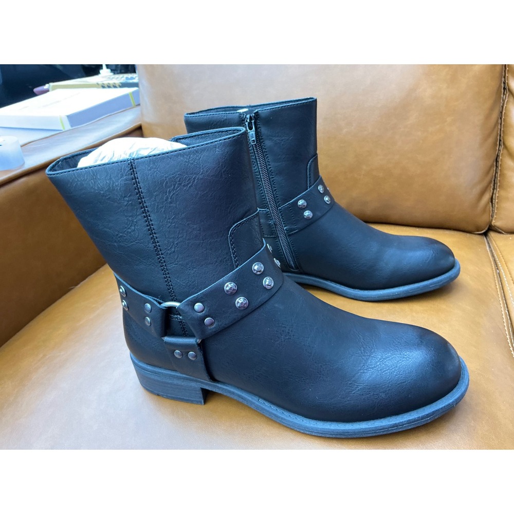 Frye and Co Conley Ankle Boots Womens 8.5 Black New Harness Studded Moto Z0742 - Picture 1 of 8